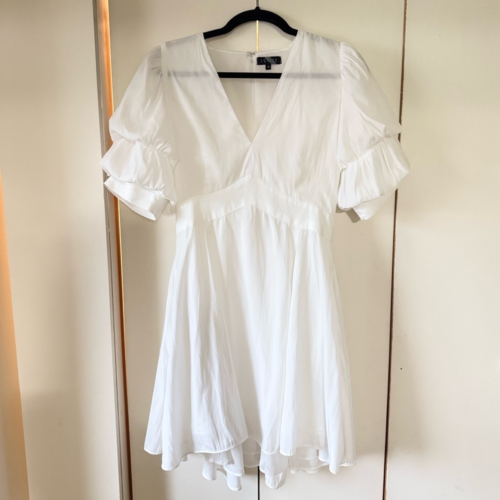 1.STATE L96012 Womens New Ivory Tiered Bubble Sleeve Mini Dress Size M - Picture 3 of 7